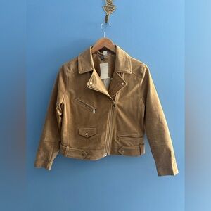 H&M Brown Faux Suede Cropped Motorcycle Jacket